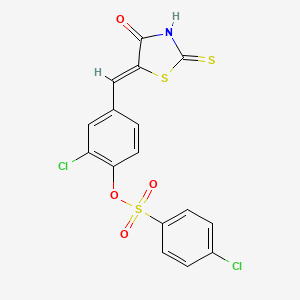 molecular formula C16H9Cl2NO4S3 B4557052 [2-chloro-4-[(Z)-(4-oxo-2-sulfanylidene-1,3-thiazolidin-5-ylidene)methyl]phenyl] 4-chlorobenzenesulfonate 