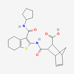 molecular formula C23H28N2O4S B4557100 3-{[3-(Cyclopentylcarbamoyl)-4,5,6,7-tetrahydro-1-benzothiophen-2-yl]carbamoyl}bicyclo[2.2.1]hept-5-ene-2-carboxylic acid 