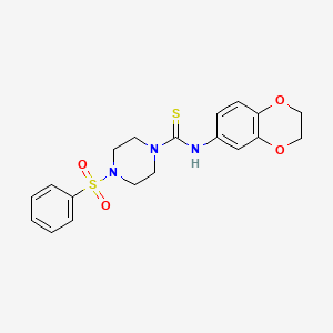 molecular formula C19H21N3O4S2 B4557158 N-(2,3-二氢-1,4-苯并二氧杂环-6-基)-4-(苯磺酰基)-1-哌嗪硫代甲酰胺 