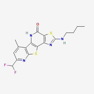 4-(butylamino)-13-(difluoromethyl)-11-methyl-5,16-dithia-3,8,14-triazatetracyclo[7.7.0.02,6.010,15]hexadeca-1(9),2(6),3,10(15),11,13-hexaen-7-one