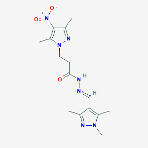 molecular formula C15H21N7O3 B455719 3-{4-nitro-3,5-dimethyl-1H-pyrazol-1-yl}-N'-[(1,3,5-trimethyl-1H-pyrazol-4-yl)methylene]propanohydrazide 