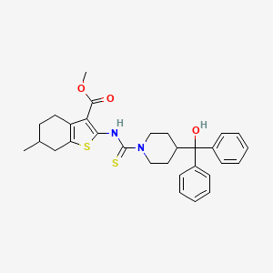 molecular formula C30H34N2O3S2 B4557209 methyl 2-[({4-[hydroxy(diphenyl)methyl]-1-piperidinyl}carbonothioyl)amino]-6-methyl-4,5,6,7-tetrahydro-1-benzothiophene-3-carboxylate 