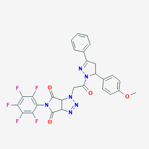 molecular formula C28H19F5N6O4 B455724 1-{2-[5-(4-methoxyphenyl)-3-phenyl-4,5-dihydro-1H-pyrazol-1-yl]-2-oxoethyl}-5-(pentafluorophenyl)-3a,6a-dihydropyrrolo[3,4-d][1,2,3]triazole-4,6(1H,5H)-dione 