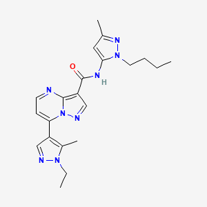 molecular formula C21H26N8O B4557242 N-(1-丁基-3-甲基-1H-吡唑-5-基)-7-(1-乙基-5-甲基-1H-吡唑-4-基)吡唑并[1,5-a]嘧啶-3-甲酰胺 