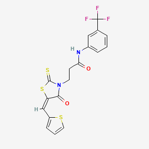 molecular formula C18H13F3N2O2S3 B4557246 3-[4-氧代-5-(2-噻吩亚甲基)-2-硫代-1,3-噻唑烷-3-基]-N-[3-(三氟甲基)苯基]丙酰胺 