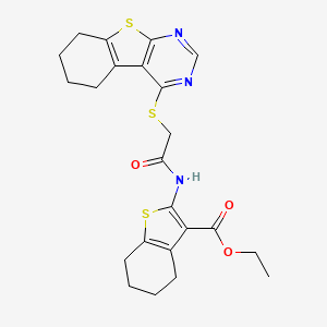 molecular formula C23H25N3O3S3 B4557248 ethyl 2-(2-{8-thia-4,6-diazatricyclo[7.4.0.0^{2,7}]trideca-1(9),2(7),3,5-tetraen-3-ylsulfanyl}acetamido)-4,5,6,7-tetrahydro-1-benzothiophene-3-carboxylate CAS No. 5674-28-2