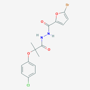 molecular formula C15H14BrClN2O4 B455726 5-bromo-N'-[2-(4-chlorophenoxy)-2-methylpropanoyl]-2-furohydrazide 