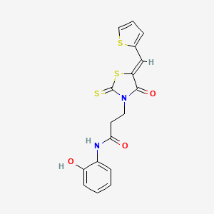 molecular formula C17H14N2O3S3 B4557352 N-(2-hydroxyphenyl)-3-[4-oxo-5-(2-thienylmethylene)-2-thioxo-1,3-thiazolidin-3-yl]propanamide 