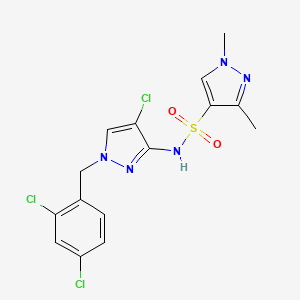 molecular formula C15H14Cl3N5O2S B4557371 N~4~-[4-CHLORO-1-(2,4-DICHLOROBENZYL)-1H-PYRAZOL-3-YL]-1,3-DIMETHYL-1H-PYRAZOLE-4-SULFONAMIDE 