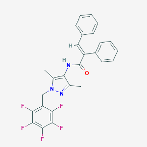 (2E)-N-[3,5-dimethyl-1-(pentafluorobenzyl)-1H-pyrazol-4-yl]-2,3-diphenylprop-2-enamide