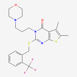 molecular formula C23H26F3N3O2S2 B4557429 5,6-dimethyl-3-[3-(4-morpholinyl)propyl]-2-{[2-(trifluoromethyl)benzyl]thio}thieno[2,3-d]pyrimidin-4(3H)-one 