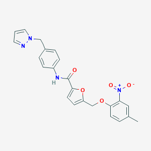 molecular formula C23H20N4O5 B455744 5-({2-nitro-4-methylphenoxy}methyl)-N-[4-(1H-pyrazol-1-ylmethyl)phenyl]-2-furamide 