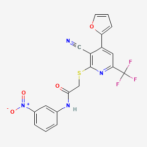 molecular formula C19H11F3N4O4S B4557511 2-{[3-CYANO-4-(2-FURYL)-6-(TRIFLUOROMETHYL)-2-PYRIDYL]SULFANYL}-N~1~-(3-NITROPHENYL)ACETAMIDE 