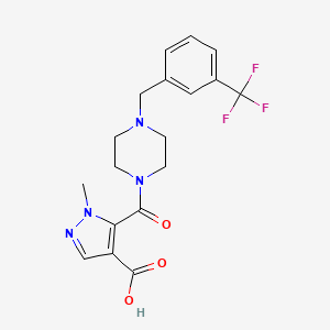 molecular formula C18H19F3N4O3 B4557557 1-METHYL-5-({4-[3-(TRIFLUOROMETHYL)BENZYL]PIPERAZINO}CARBONYL)-1H-PYRAZOLE-4-CARBOXYLIC ACID 