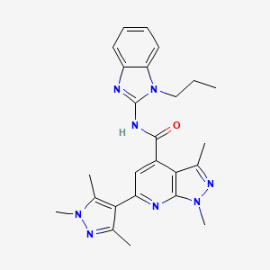 molecular formula C25H28N8O B4557572 1,3-DIMETHYL-N-(1-PROPYL-1H-1,3-BENZIMIDAZOL-2-YL)-6-(1,3,5-TRIMETHYL-1H-PYRAZOL-4-YL)-1H-PYRAZOLO[3,4-B]PYRIDINE-4-CARBOXAMIDE 