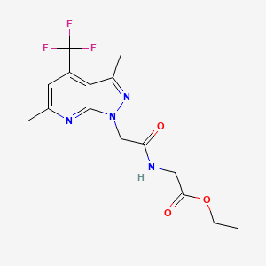 molecular formula C15H17F3N4O3 B4557588 Ethyl 2-[[2-[3,6-dimethyl-4-(trifluoromethyl)pyrazolo[3,4-b]pyridin-1-yl]acetyl]amino]acetate 