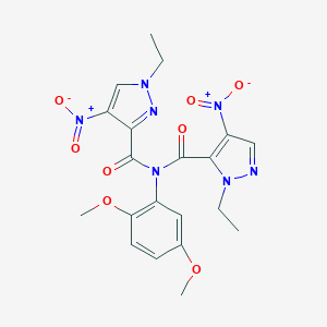 molecular formula C20H21N7O8 B455762 N-(2,5-dimethoxyphenyl)-1-ethyl-N-({1-ethyl-4-nitro-1H-pyrazol-5-yl}carbonyl)-4-nitro-1H-pyrazole-3-carboxamide 