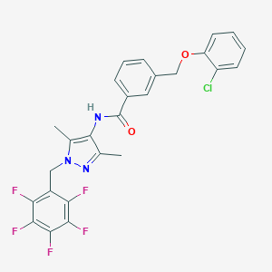 molecular formula C26H19ClF5N3O2 B455766 3-[(2-chlorophenoxy)methyl]-N-[3,5-dimethyl-1-(2,3,4,5,6-pentafluorobenzyl)-1H-pyrazol-4-yl]benzamide 
