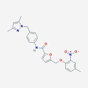 molecular formula C25H24N4O5 B455775 N-{4-[(3,5-dimethyl-1H-pyrazol-1-yl)methyl]phenyl}-5-({2-nitro-4-methylphenoxy}methyl)-2-furamide 