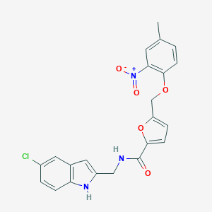 molecular formula C22H18ClN3O5 B455777 N-[(5-chloro-1H-indol-2-yl)methyl]-5-[(4-methyl-2-nitrophenoxy)methyl]furan-2-carboxamide 