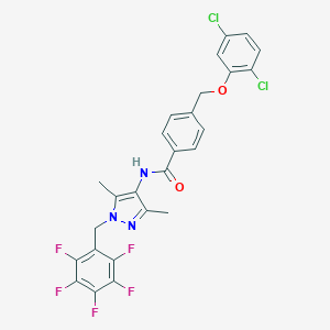 molecular formula C26H18Cl2F5N3O2 B455780 4-[(2,5-dichlorophenoxy)methyl]-N-[3,5-dimethyl-1-(2,3,4,5,6-pentafluorobenzyl)-1H-pyrazol-4-yl]benzamide 