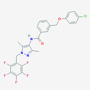 molecular formula C26H19ClF5N3O2 B455781 3-[(4-chlorophenoxy)methyl]-N-[3,5-dimethyl-1-(2,3,4,5,6-pentafluorobenzyl)-1H-pyrazol-4-yl]benzamide 
