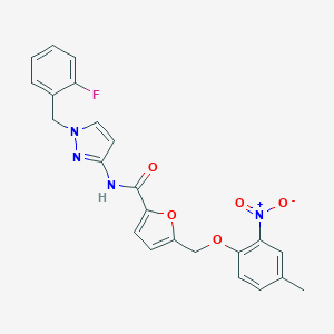 molecular formula C23H19FN4O5 B455783 N-[1-(2-fluorobenzyl)-1H-pyrazol-3-yl]-5-[(4-methyl-2-nitrophenoxy)methyl]furan-2-carboxamide 