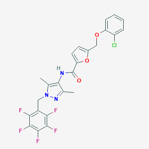 molecular formula C24H17ClF5N3O3 B455799 5-[(2-chlorophenoxy)methyl]-N-[3,5-dimethyl-1-(2,3,4,5,6-pentafluorobenzyl)-1H-pyrazol-4-yl]-2-furamide 