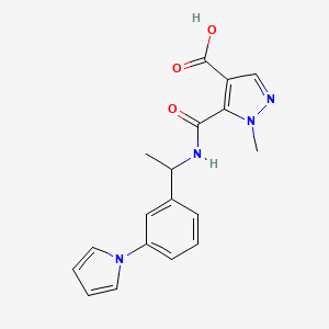 molecular formula C18H18N4O3 B4557996 1-methyl-5-[({1-[3-(1H-pyrrol-1-yl)phenyl]ethyl}amino)carbonyl]-1H-pyrazole-4-carboxylic acid 