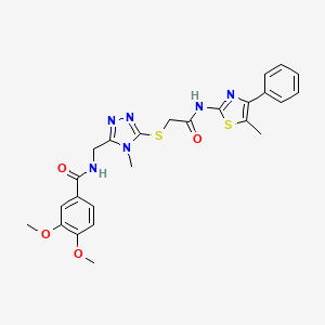 molecular formula C25H26N6O4S2 B4558019 3,4-dimethoxy-N-{[4-methyl-5-({2-[(5-methyl-4-phenyl-1,3-thiazol-2-yl)amino]-2-oxoethyl}thio)-4H-1,2,4-triazol-3-yl]methyl}benzamide 