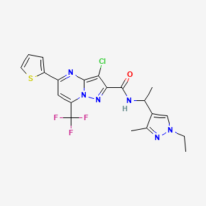 molecular formula C20H18ClF3N6OS B4558050 3-chloro-N-[1-(1-ethyl-3-methyl-1H-pyrazol-4-yl)ethyl]-5-(2-thienyl)-7-(trifluoromethyl)pyrazolo[1,5-a]pyrimidine-2-carboxamide 