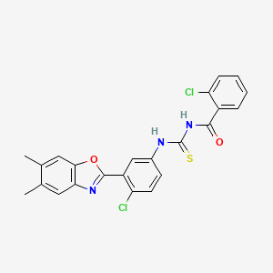 molecular formula C23H17Cl2N3O2S B4558184 2-chloro-N-({[4-chloro-3-(5,6-dimethyl-1,3-benzoxazol-2-yl)phenyl]amino}carbonothioyl)benzamide 