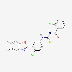 molecular formula C23H17Cl2N3O2S B4558184 2-氯-N-({[4-氯-3-(5,6-二甲基-1,3-苯并恶唑-2-基)苯基]氨基}碳硫酰)苯甲酰胺 