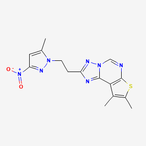 molecular formula C15H15N7O2S B4558253 8,9-dimethyl-2-[2-(5-methyl-3-nitro-1H-pyrazol-1-yl)ethyl]thieno[3,2-e][1,2,4]triazolo[1,5-c]pyrimidine 