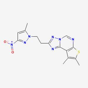 molecular formula C15H15N7O2S B4558253 8,9-二甲基-2-[2-(5-甲基-3-硝基-1H-吡唑-1-基)乙基]噻吩并[3,2-e][1,2,4]三唑并[1,5-c]嘧啶 