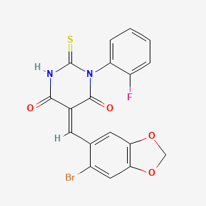 5-[(6-bromo-1,3-benzodioxol-5-yl)methylene]-1-(2-fluorophenyl)-2-thioxodihydro-4,6(1H,5H)-pyrimidinedione