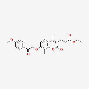 molecular formula C25H26O7 B4558425 3-{7-[2-(4-甲氧基苯基)-2-氧代乙氧基]-4,8-二甲基-2-氧代-2H-色烯-3-基}丙酸乙酯 