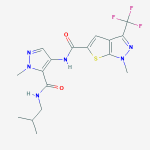 molecular formula C17H19F3N6O2S B4558460 N-{5-[(isobutylamino)carbonyl]-1-methyl-1H-pyrazol-4-yl}-1-methyl-3-(trifluoromethyl)-1H-thieno[2,3-c]pyrazole-5-carboxamide 