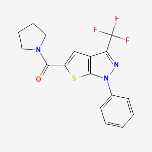 molecular formula C17H14F3N3OS B4558527 1-phenyl-5-(1-pyrrolidinylcarbonyl)-3-(trifluoromethyl)-1H-thieno[2,3-c]pyrazole 