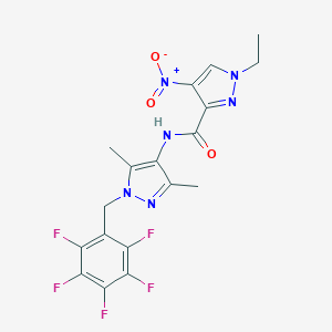 molecular formula C18H15F5N6O3 B455854 N-[3,5-dimethyl-1-(2,3,4,5,6-pentafluorobenzyl)-1H-pyrazol-4-yl]-1-ethyl-4-nitro-1H-pyrazole-3-carboxamide 