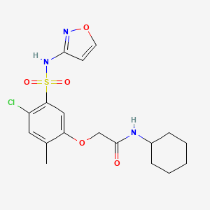 molecular formula C18H22ClN3O5S B4558579 2-{4-氯-5-[(3-异恶唑氨基)磺酰基]-2-甲基苯氧基}-N-环己基乙酰胺 