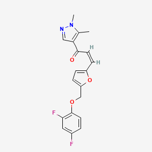 molecular formula C19H16F2N2O3 B4558727 3-{5-[(2,4-difluorophenoxy)methyl]-2-furyl}-1-(1,5-dimethyl-1H-pyrazol-4-yl)-2-propen-1-one 