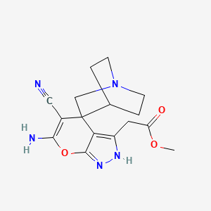 molecular formula C16H19N5O3 B4558768 methyl (6'-amino-5'-cyano-2'H-spiro[4-azabicyclo[2.2.2]octane-2,4'-pyrano[2,3-c]pyrazol]-3'-yl)acetate 