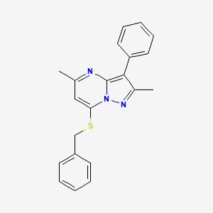 molecular formula C21H19N3S B4558770 7-(benzylthio)-2,5-dimethyl-3-phenylpyrazolo[1,5-a]pyrimidine 