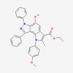 molecular formula C32H27N3O4 B4558786 ethyl 5-hydroxy-1-(4-methoxyphenyl)-2-methyl-6,8-diphenyl-1,6-dihydropyrrolo[2,3-e]indazole-3-carboxylate 