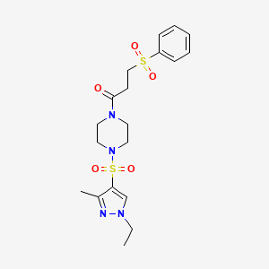 molecular formula C19H26N4O5S2 B4558869 1-[(1-乙基-3-甲基-1H-吡唑-4-基)磺酰基]-4-[3-(苯磺酰基)丙酰基]哌嗪 