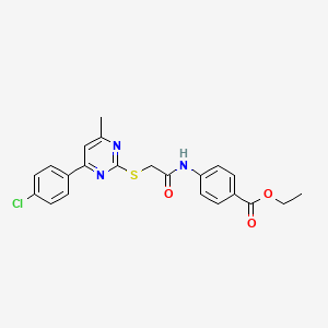 molecular formula C22H20ClN3O3S B4558875 4-[({[4-(4-氯苯基)-6-甲基-2-嘧啶基]硫代}乙酰)氨基]苯甲酸乙酯 