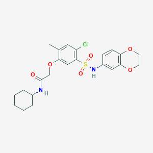 molecular formula C23H27ClN2O6S B4558910 2-{4-氯-5-[(2,3-二氢-1,4-苯并二氧杂环-6-氨基)磺酰基]-2-甲基苯氧基}-N-环己基乙酰胺 