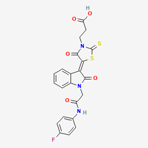 molecular formula C22H16FN3O5S2 B4558919 3-[5-(1-{2-[(4-fluorophenyl)amino]-2-oxoethyl}-2-oxo-1,2-dihydro-3H-indol-3-ylidene)-4-oxo-2-thioxo-1,3-thiazolidin-3-yl]propanoic acid 