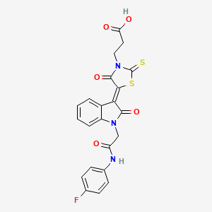 molecular formula C22H16FN3O5S2 B4558919 3-[5-(1-{2-[(4-氟苯基)氨基]-2-氧代乙基}-2-氧代-1,2-二氢-3H-吲哚-3-亚烷基)-4-氧代-2-硫代-1,3-噻唑烷-3-基]丙酸 